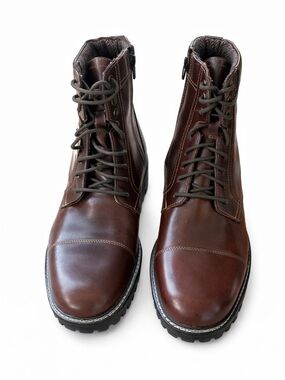 NWT Crevo Rye Chestnut Leather Boots Men’s Size 12 Lace Up Side Zip Memory Foam